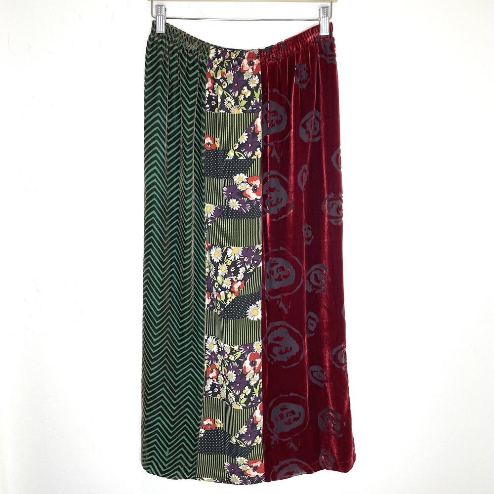 Koos Of Course! Velvet Silk Floral Maxi Skirt Patchwork Womens Small Floral